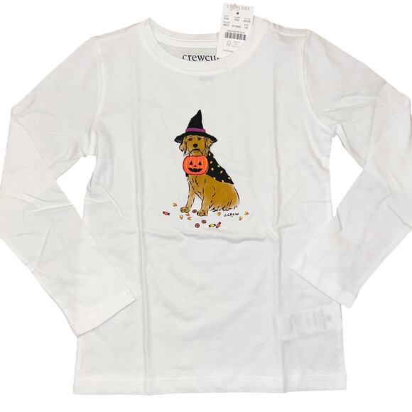 NWT J. Crew Girls' White W/Halloween Witch Pumpkin Dog Graphic Tee - Picture 2 of 9